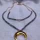 Two Layer Labradorite necklace with Crescent Moon charm, Handmade jewelry